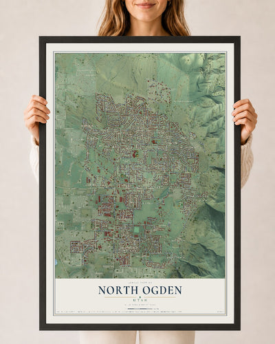 Map of North Ogden, Utah, 24 x 36 inch print in a black wood frame
