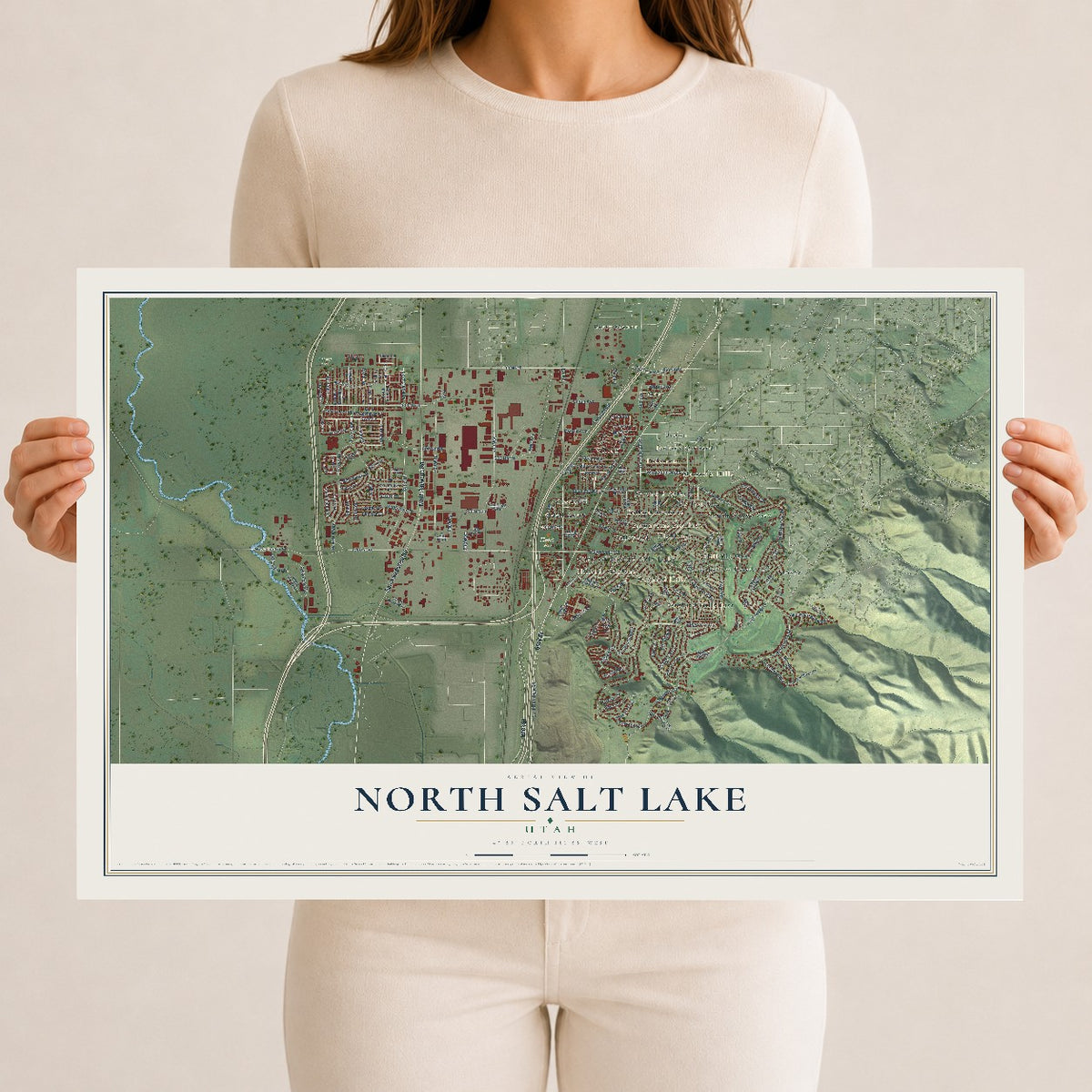 Map of North Salt Lake, Utah, 12 x 18 inch unframed archival matte print