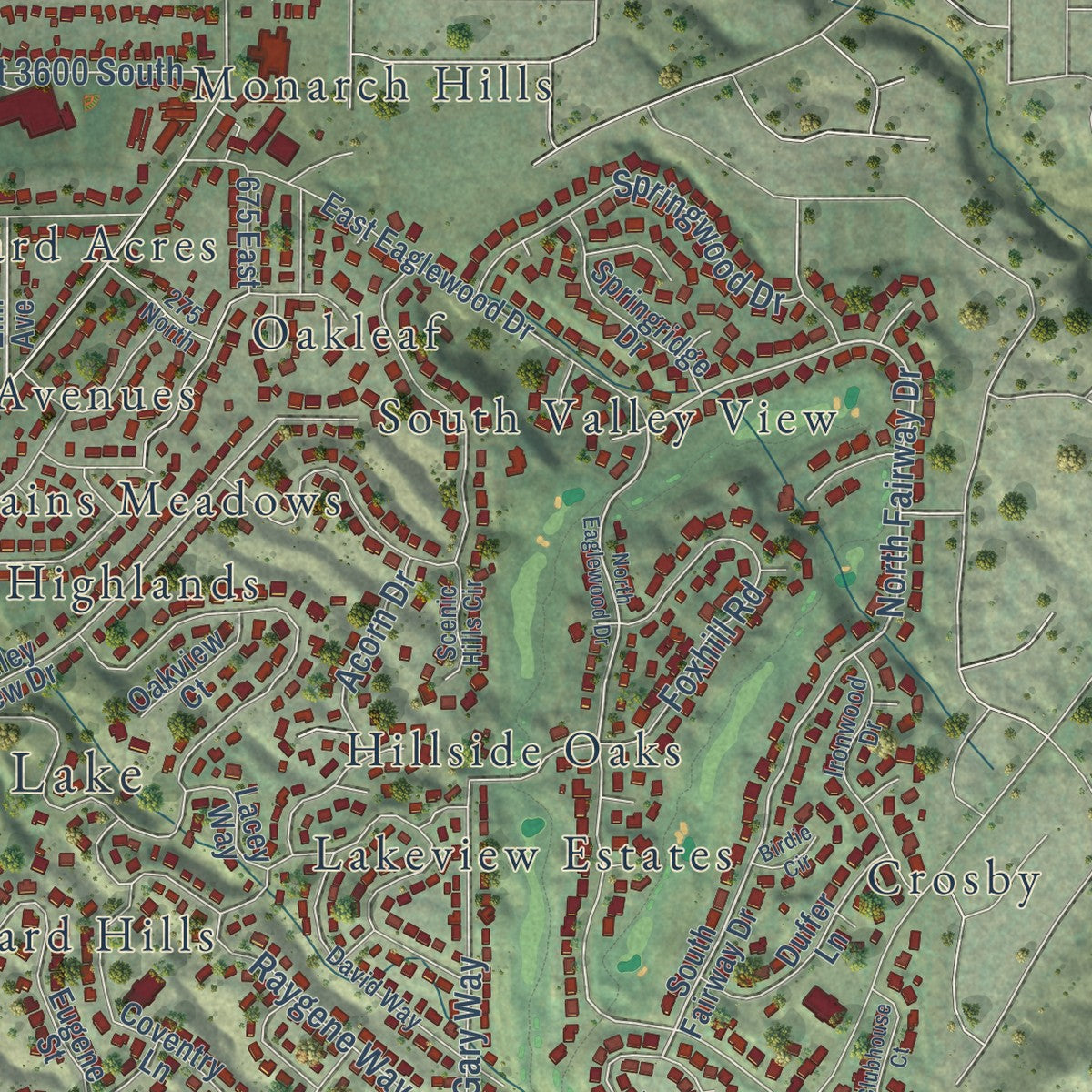 Second close-up of the map of North Salt Lake, Utah print showing more streets and buildings