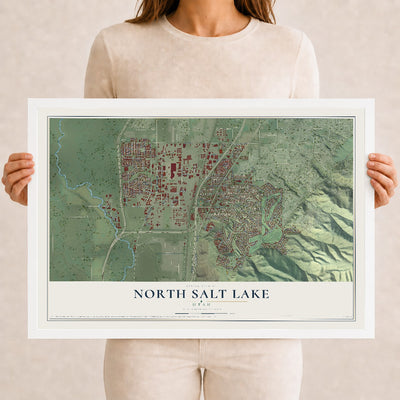 Map of North Salt Lake, Utah, 12 x 18 inch print in a white wood frame