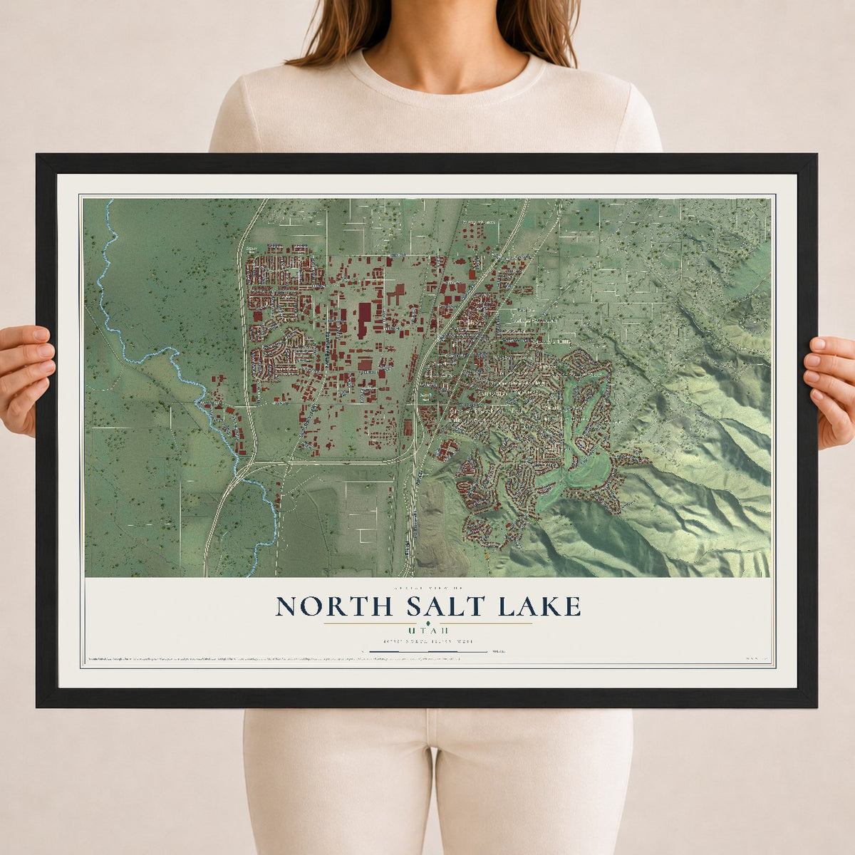 Map of North Salt Lake, Utah, 18 x 24 inch print in a black wood frame