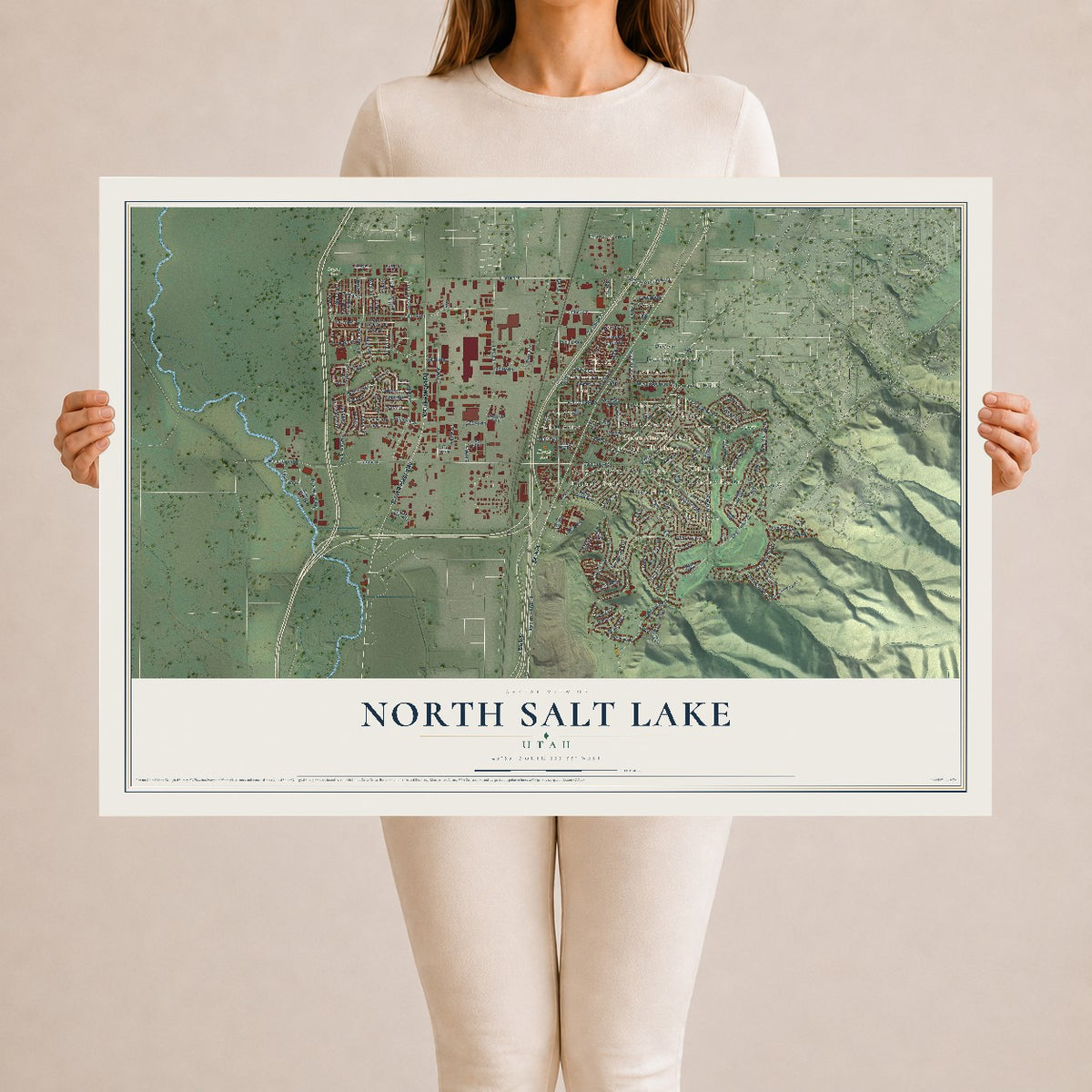 Map of North Salt Lake, Utah, 24 x 36 inch unframed archival matte print