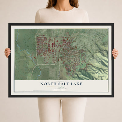 Map of North Salt Lake, Utah, 24 x 36 inch print in a black wood frame