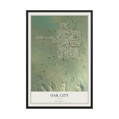 Map of Oak City, Utah, 12 x 18 inch print in a black wood frame