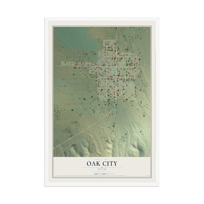 Map of Oak City, Utah, 12 x 18 inch print in a white wood frame