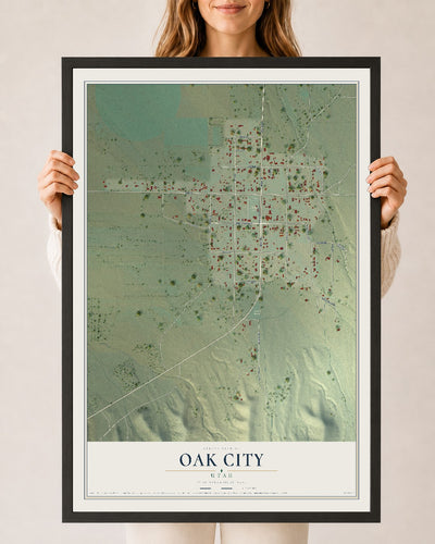 Map of Oak City, Utah, 24 x 36 inch print in a black wood frame