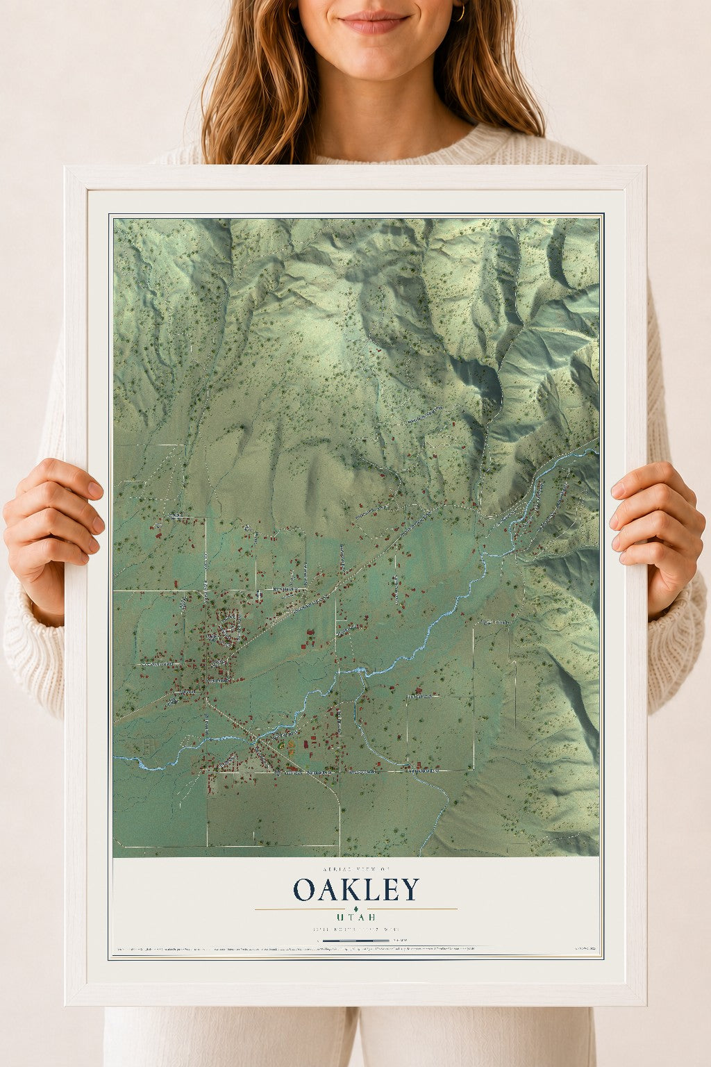 Map of Oakley, Utah, 18 x 24 inch print in a white wood frame