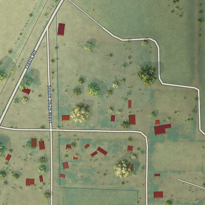 Close-up of the map of Oasis, Utah print showing street and building detail