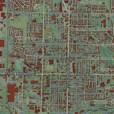 Second close-up of the map of Ogden, Utah print showing more streets and buildings