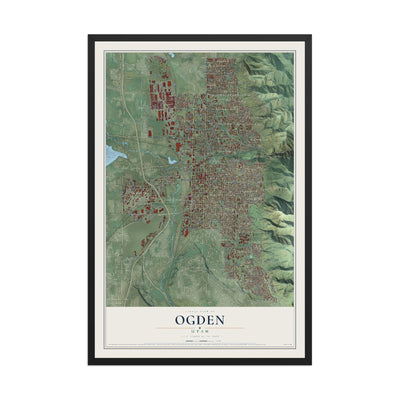 Map of Ogden, Utah, 12 x 18 inch print in a black wood frame