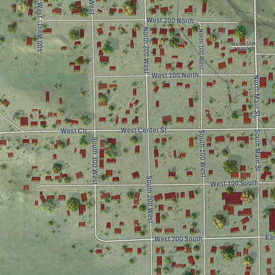 Close-up of the map of Orangeville, Utah print showing street and building detail