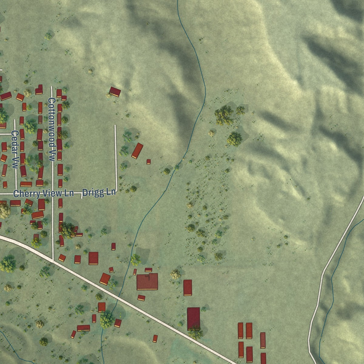 Second close-up of the map of Orangeville, Utah print showing more streets and buildings