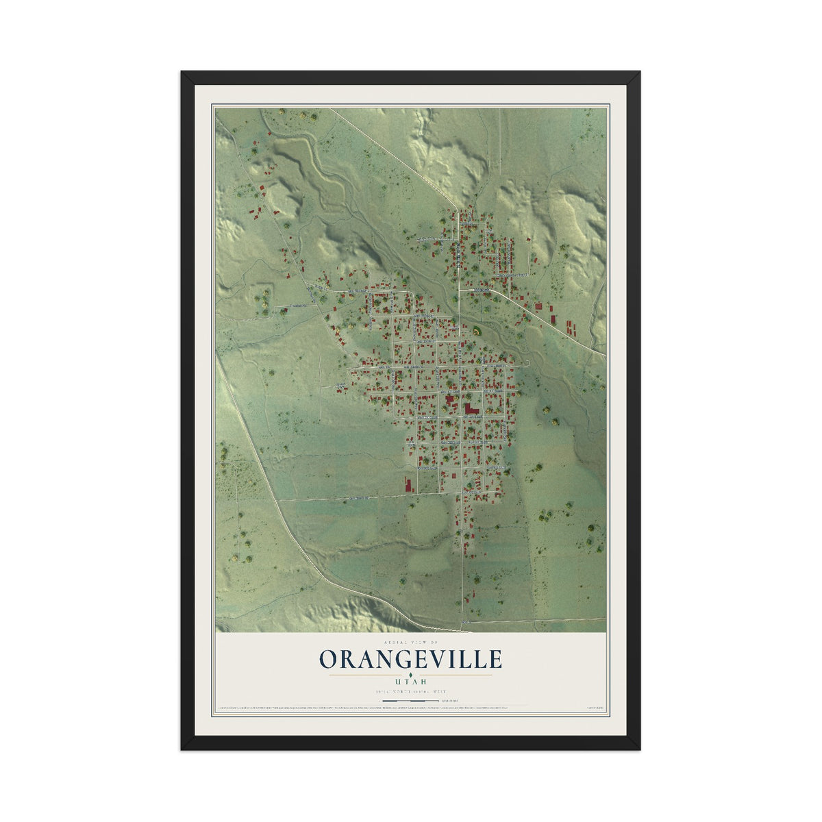 Map of Orangeville, Utah, 12 x 18 inch print in a black wood frame