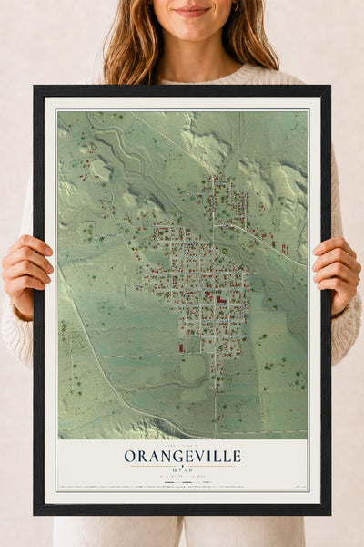 Map of Orangeville, Utah, 18 x 24 inch print in a black wood frame
