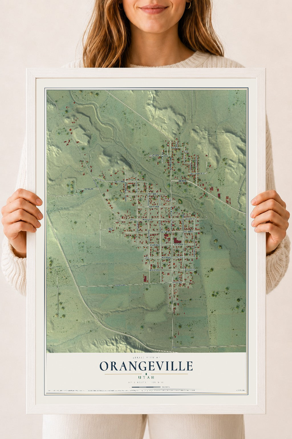 Map of Orangeville, Utah, 18 x 24 inch print in a white wood frame
