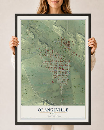 Map of Orangeville, Utah, 24 x 36 inch print in a black wood frame