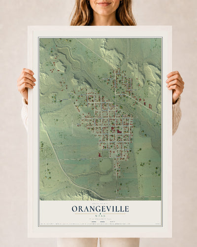 Map of Orangeville, Utah, 24 x 36 inch print in a white wood frame