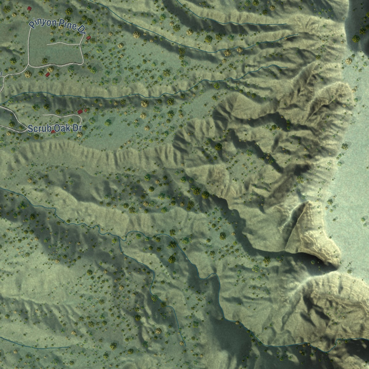 Second close-up of the map of Orderville, Utah print showing more streets and buildings