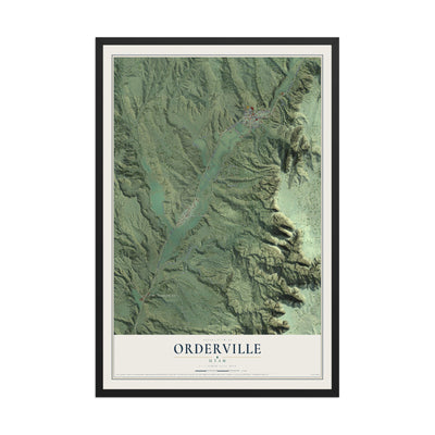 Map of Orderville, Utah, 12 x 18 inch print in a black wood frame