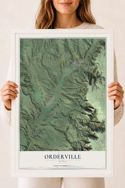 Map of Orderville, Utah, 18 x 24 inch print in a white wood frame