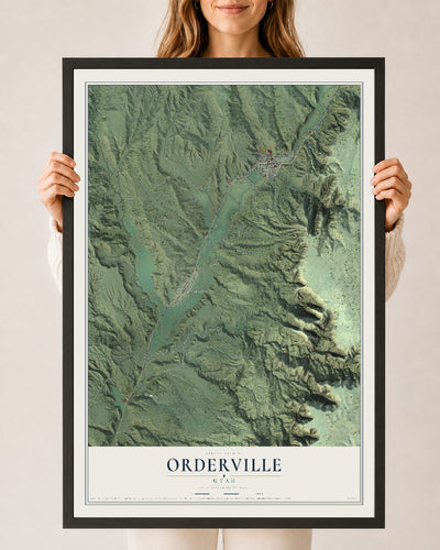 Map of Orderville, Utah, 24 x 36 inch print in a black wood frame