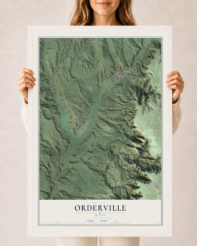 Map of Orderville, Utah, 24 x 36 inch print in a white wood frame