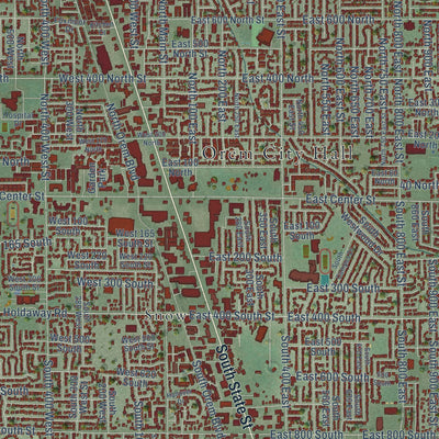 Close-up of the map of Orem, Utah print showing street and building detail