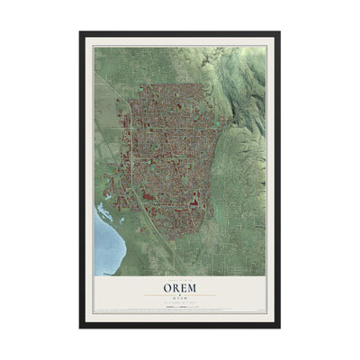Map of Orem, Utah, 12 x 18 inch print in a black wood frame