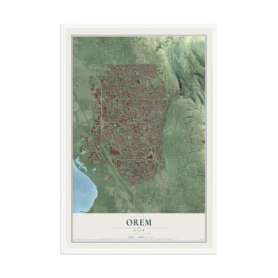 Map of Orem, Utah, 12 x 18 inch print in a white wood frame