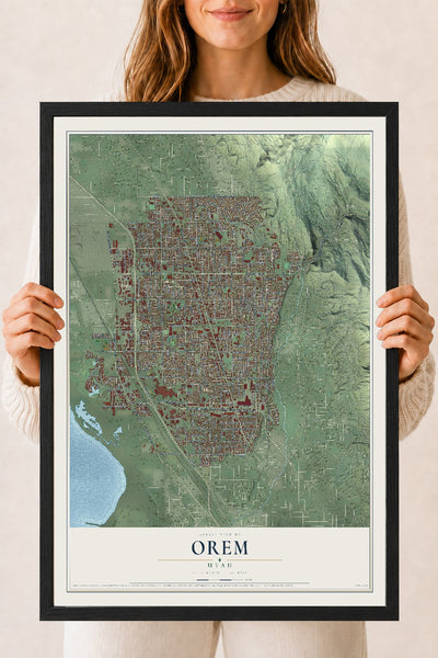 Map of Orem, Utah, 18 x 24 inch print in a black wood frame