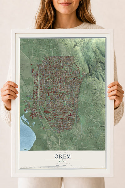 Map of Orem, Utah, 18 x 24 inch print in a white wood frame