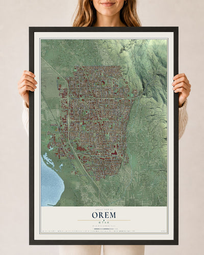 Map of Orem, Utah, 24 x 36 inch print in a black wood frame