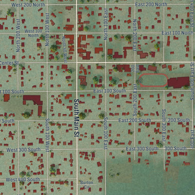 Close-up of the map of Panguitch, Utah print showing street and building detail