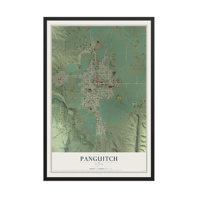 Map of Panguitch, Utah, 12 x 18 inch print in a black wood frame