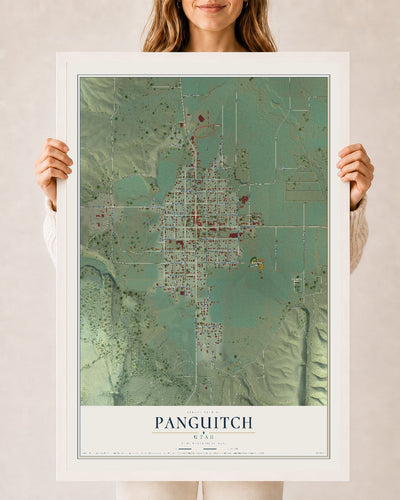 Map of Panguitch, Utah, 24 x 36 inch print in a white wood frame
