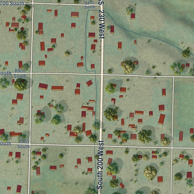 Close-up of the map of Paradise, Utah print showing street and building detail