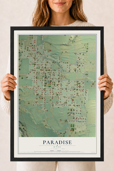 Map of Paradise, Utah, 18 x 24 inch print in a black wood frame