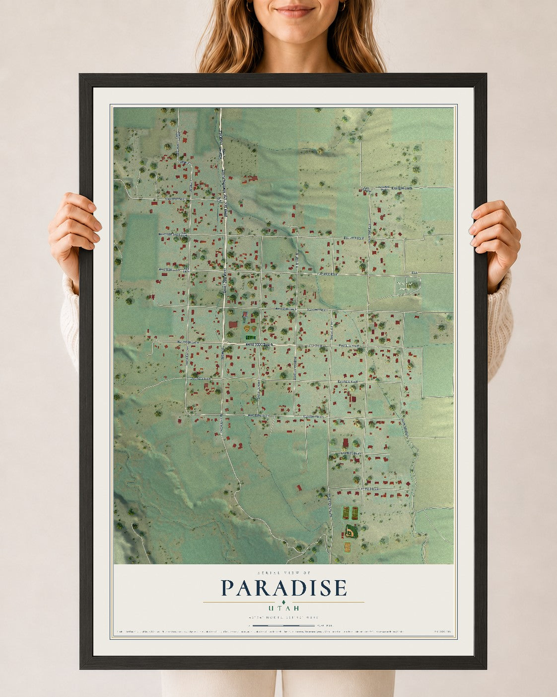 Map of Paradise, Utah, 24 x 36 inch print in a black wood frame