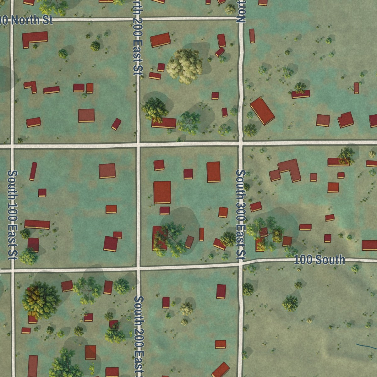 Close-up of the map of Paragonah, Utah print showing street and building detail