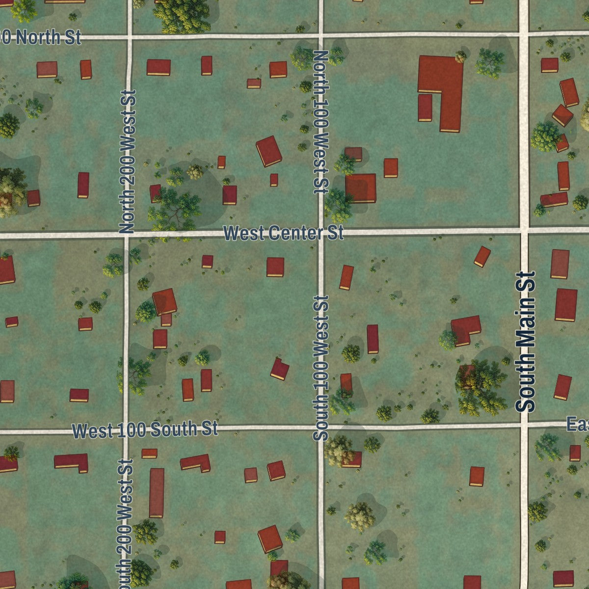 Second close-up of the map of Paragonah, Utah print showing more streets and buildings