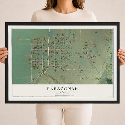 Map of Paragonah, Utah, 18 x 24 inch print in a black wood frame