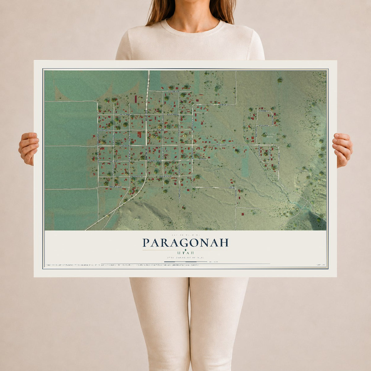 Map of Paragonah, Utah, 24 x 36 inch unframed archival matte print