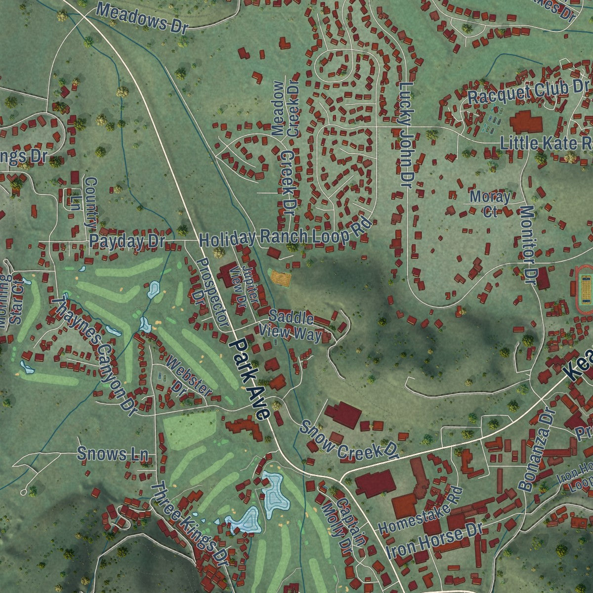 Close-up of the map of Park City, Utah print showing street and building detail