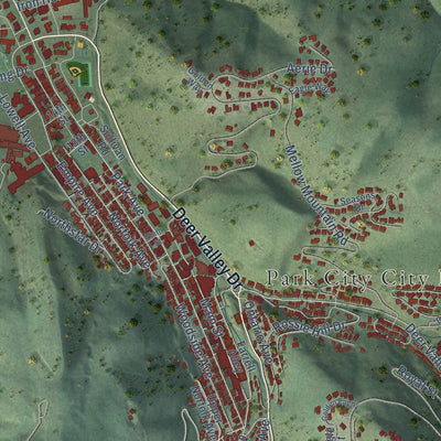 Second close-up of the map of Park City, Utah print showing more streets and buildings