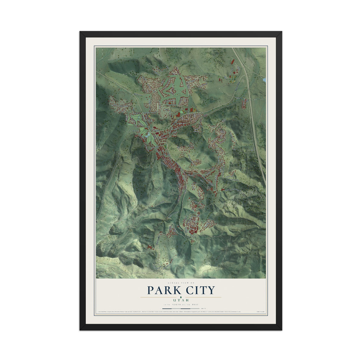 Map of Park City, Utah, 12 x 18 inch print in a black wood frame