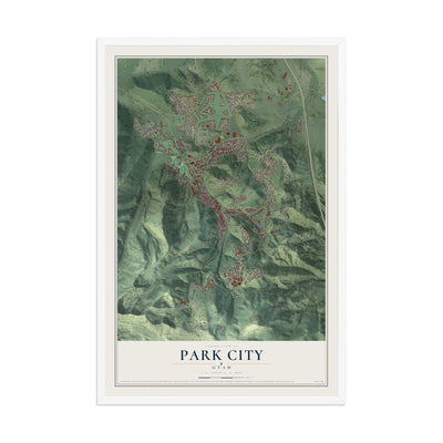 Map of Park City, Utah, 12 x 18 inch print in a white wood frame