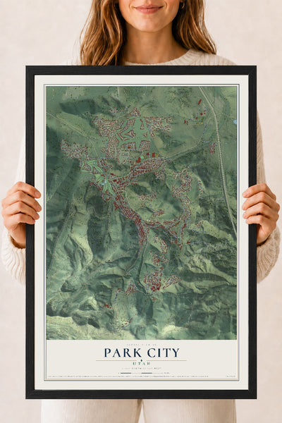 Map of Park City, Utah, 18 x 24 inch print in a black wood frame