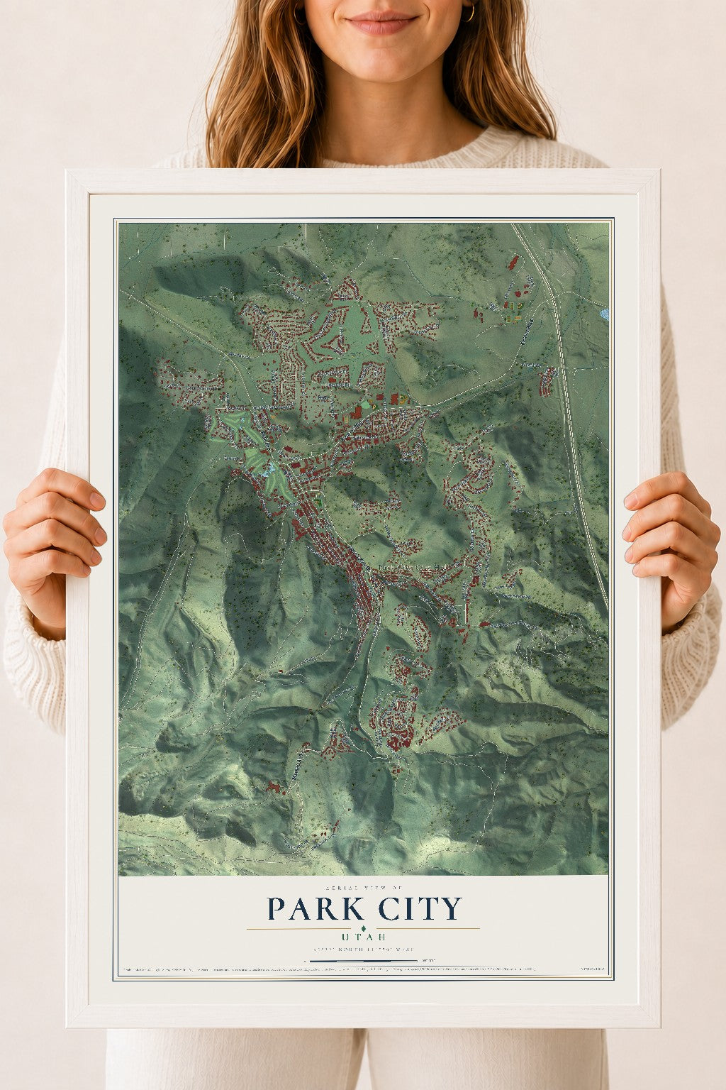 Map of Park City, Utah, 18 x 24 inch print in a white wood frame