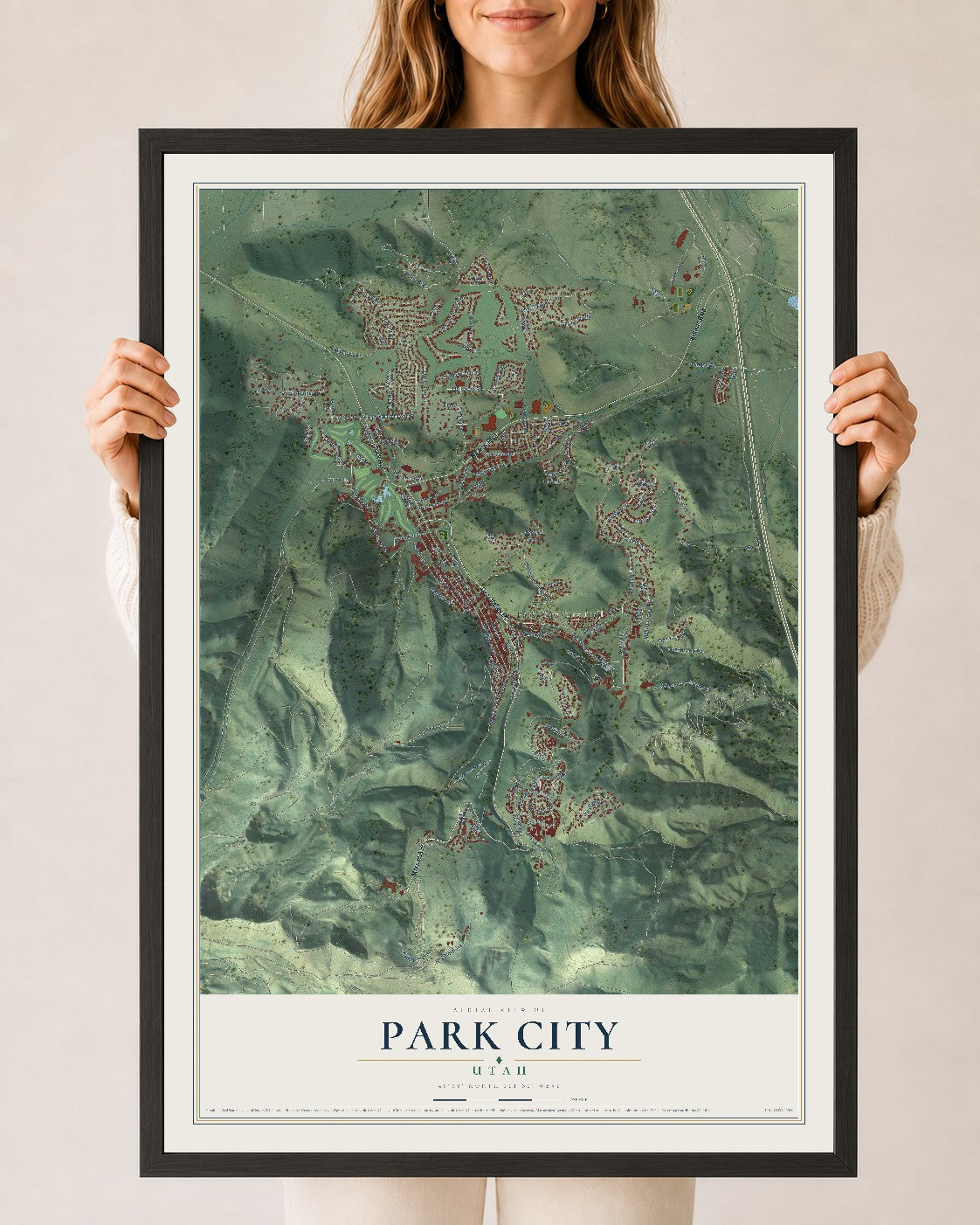 Map of Park City, Utah, 24 x 36 inch print in a black wood frame
