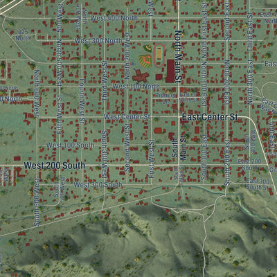 Close-up of the map of Parowan, Utah print showing street and building detail